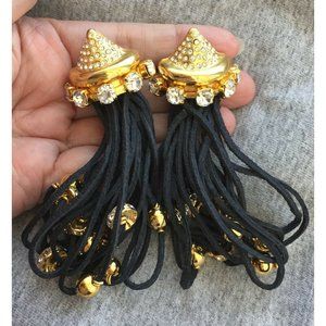 VTG De Liguoro Designer black Fringe long Earrings